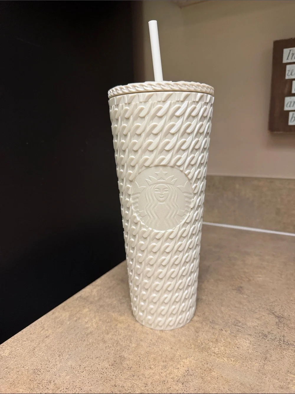 Starbucks Cream Cable-Knit Tumbler with Straw